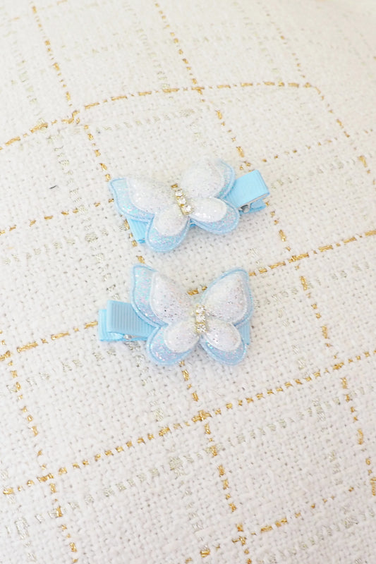 Blue Glittery Butterfly Clip Set