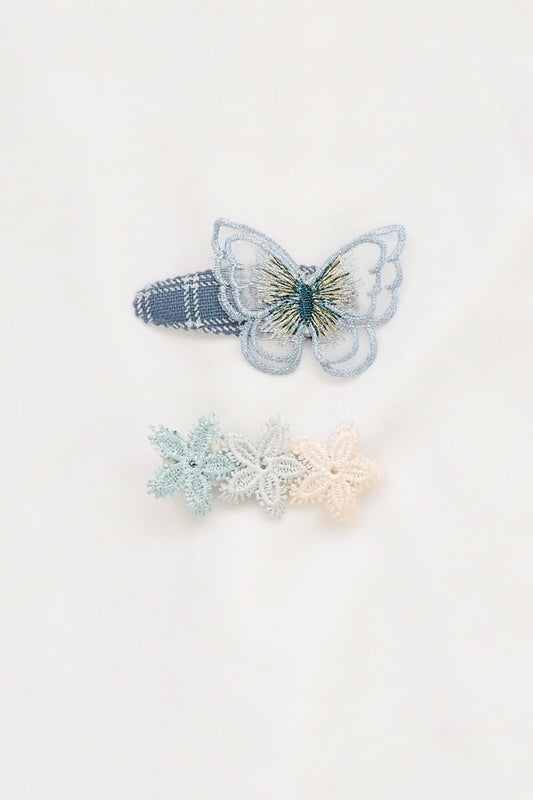 Blue Butterfly & Flower Clip Set